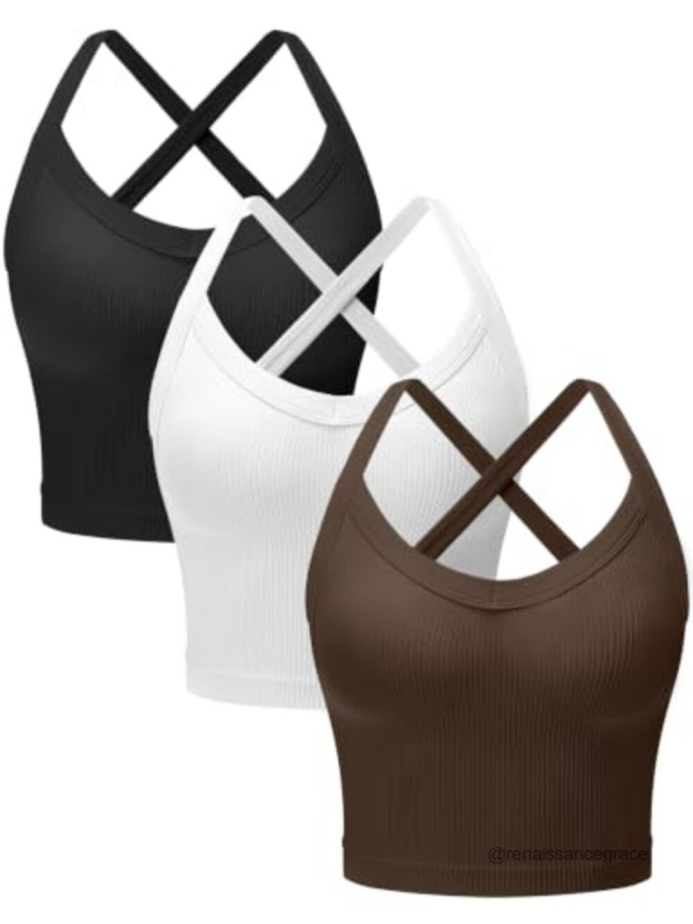 OLCHEE Womens Seamless Ribbed Crop Tank Top V Neck Backless Wide Cross Straps